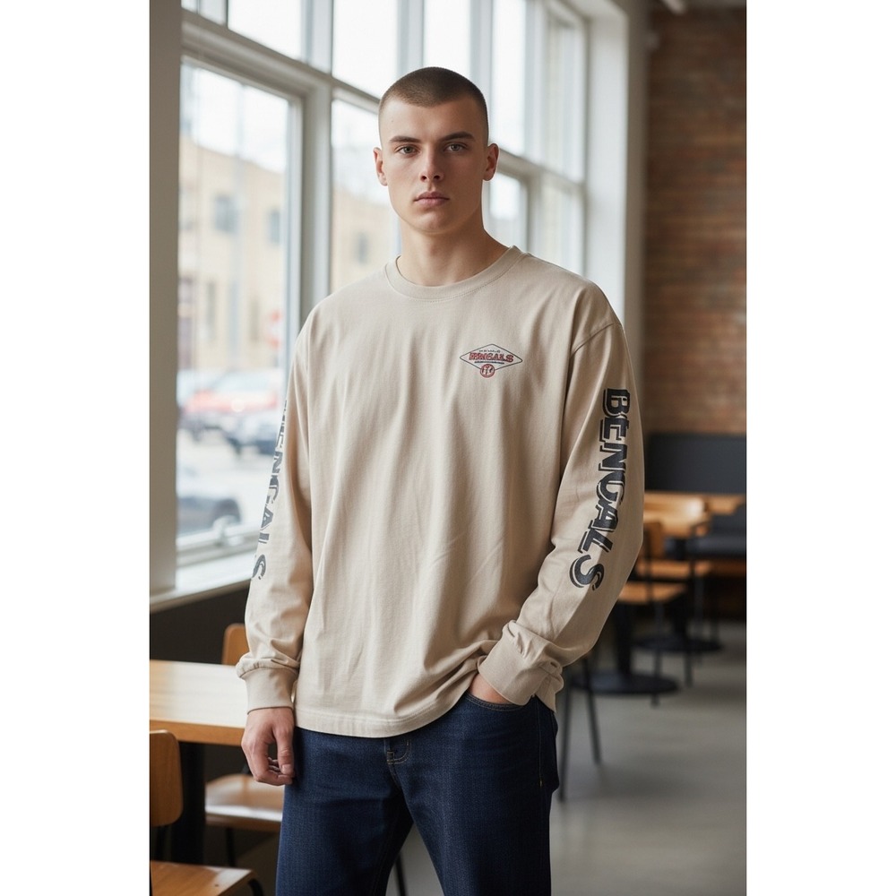 430 47 Brand Cincinnati Bengals Mens Small Long Sleeve TShirt Sand Beige NFL New
